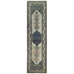 Tapis de course persan Azerbaïdjan - Laine Bleu Brown Ivory Design - 97903
