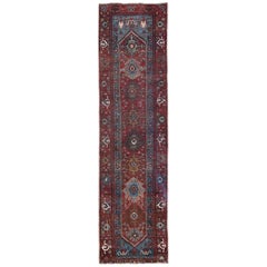 Tapis de course persan Azerbaïdjan - Laine Bleu Brown Ivoire Rouge - 97912