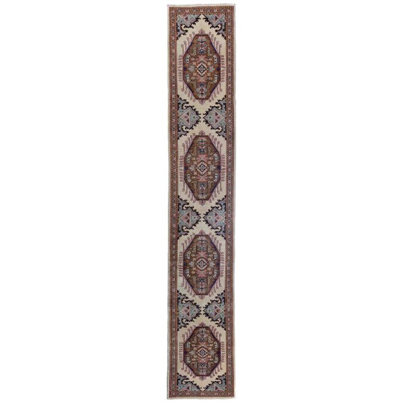Tappeto Persiano Tabriz Runner - Lana Marrone Azzurro Rosa Taupe - 97913 in vendita