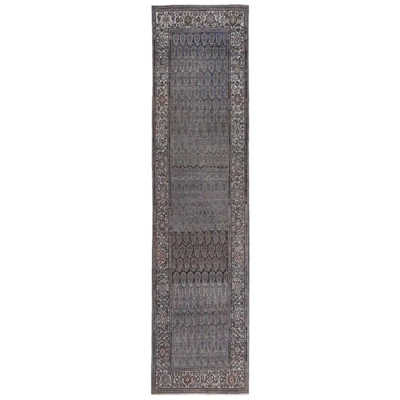 Tappeto persiano Malayer Runner - Disegno in lana blu marrone avorio - 97608
