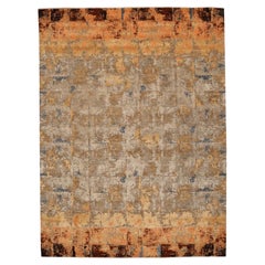 India Modern Area Rugs - Silk Brown Ivory Orange Taupe Yellow - 96615