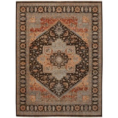 India Heriz Area Rugs - Wool Brown Orange Red Design -