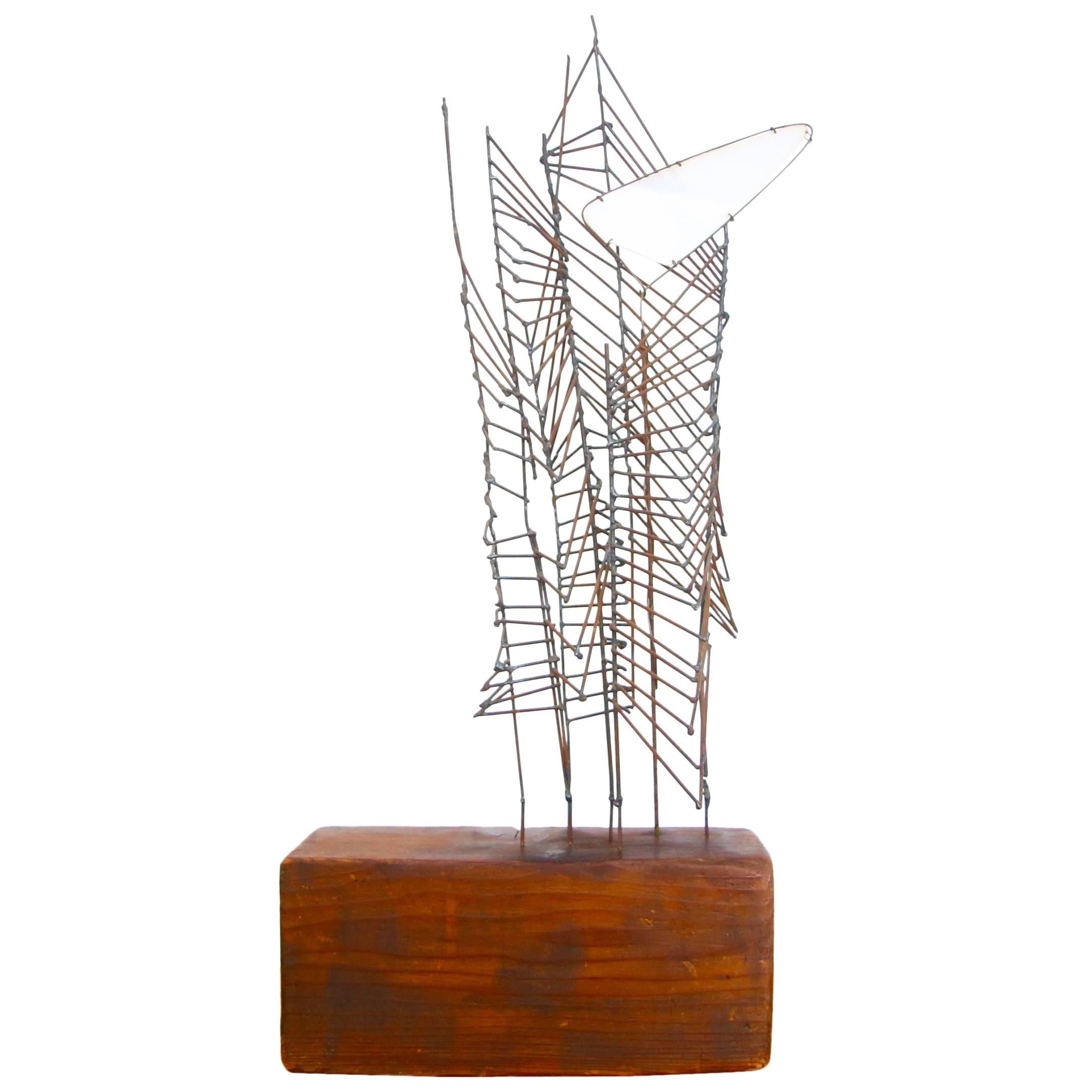 Mid-Century Abstract Metal and Wood Sculpture 
