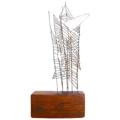 Mid-Century Abstract Metal and Wood Sculpture 