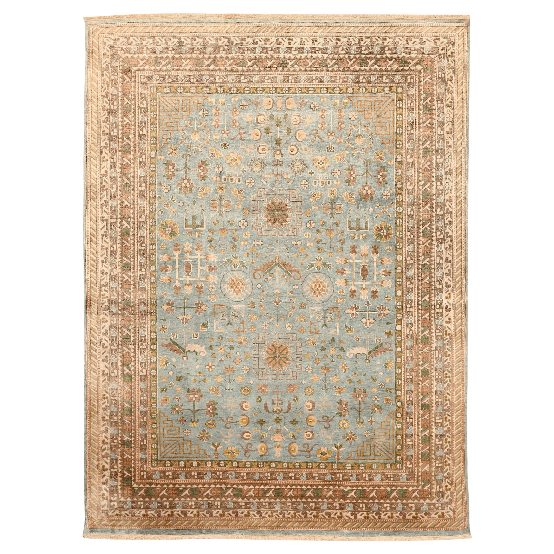 Tapis Khotan Inde - Motif Bleu Laine - 94115