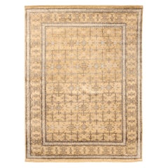 Khotan-Teppiche aus Wolle – elfenbeinfarbenes, gelbes Design – 94119, Indien