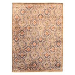 India Ikat Area Rugs - Wool Blue Ivory Red Design - 94121