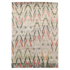 Sari Seiden-Teppiche aus Indien - Wolle in Grün, Elfenbein, Elfenbein und Rot, Design - 94131