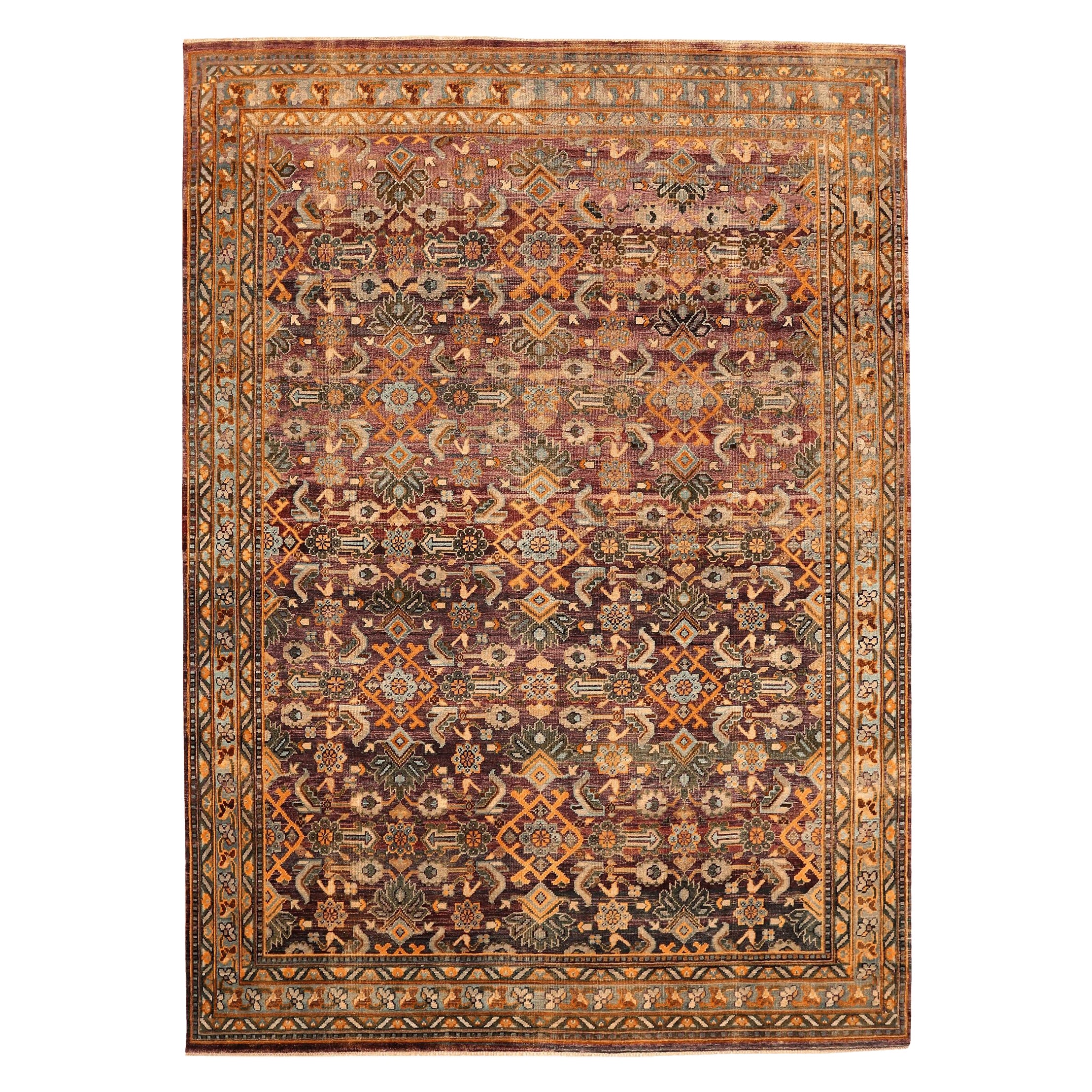 Indien Malayer Area Rugs - Wolle Orange Rot Gelb Design - 94132
