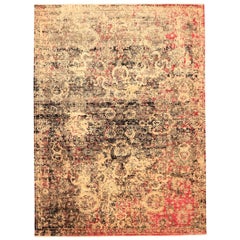 Indien Sari Seide Bereich Teppiche - Wolle Braun Elfenbein Rot Design - 94150