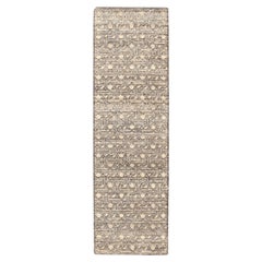 India Modern Runner Rug - Wool Brown Ivory Design - 94202
