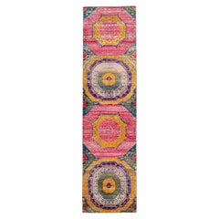 Alfombra Corredera India Mamluk - Lana Azul Rosa Purpel Diseño Amarillo - 94197