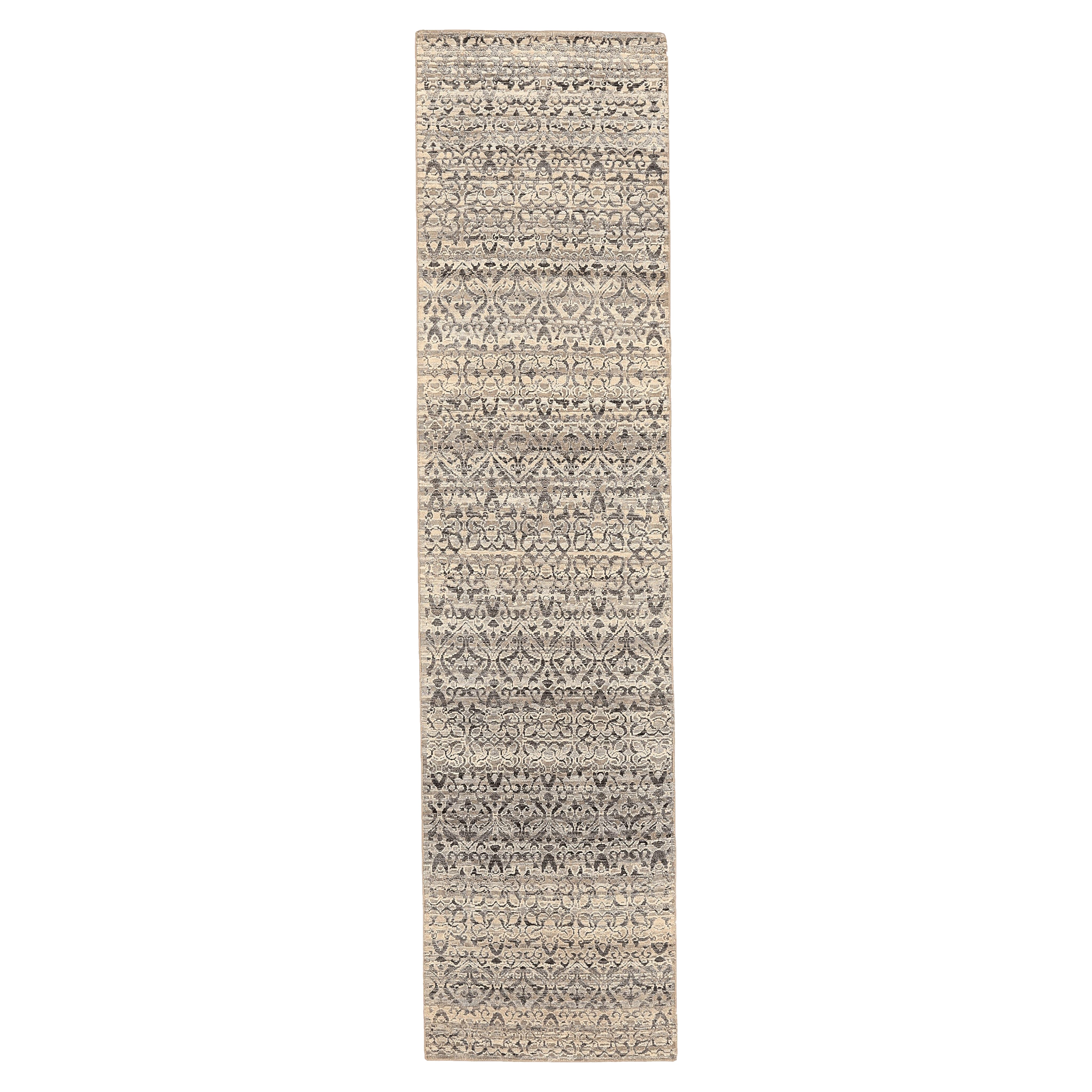 India Modern Runner Rug - Wool Brown Ivory Design - 94198