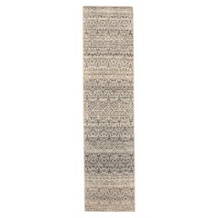 India Modern Runner Rug - Wool Brown Ivory Design - 94198