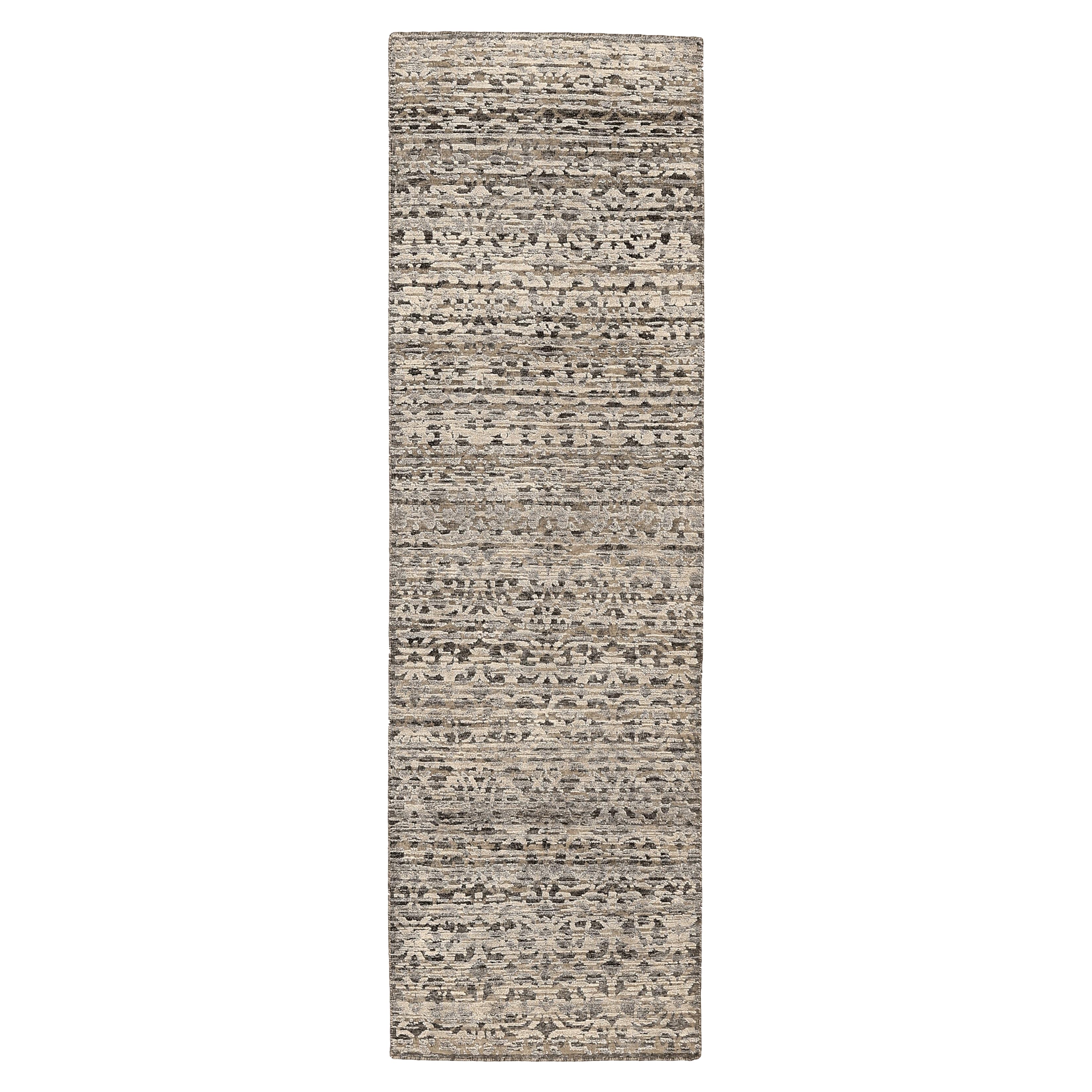India Modern Runner Rug - Wool Brown Ivory Design - 94205