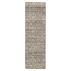 India Modern Runner Rug - Wool Brown Ivory Design - 94205