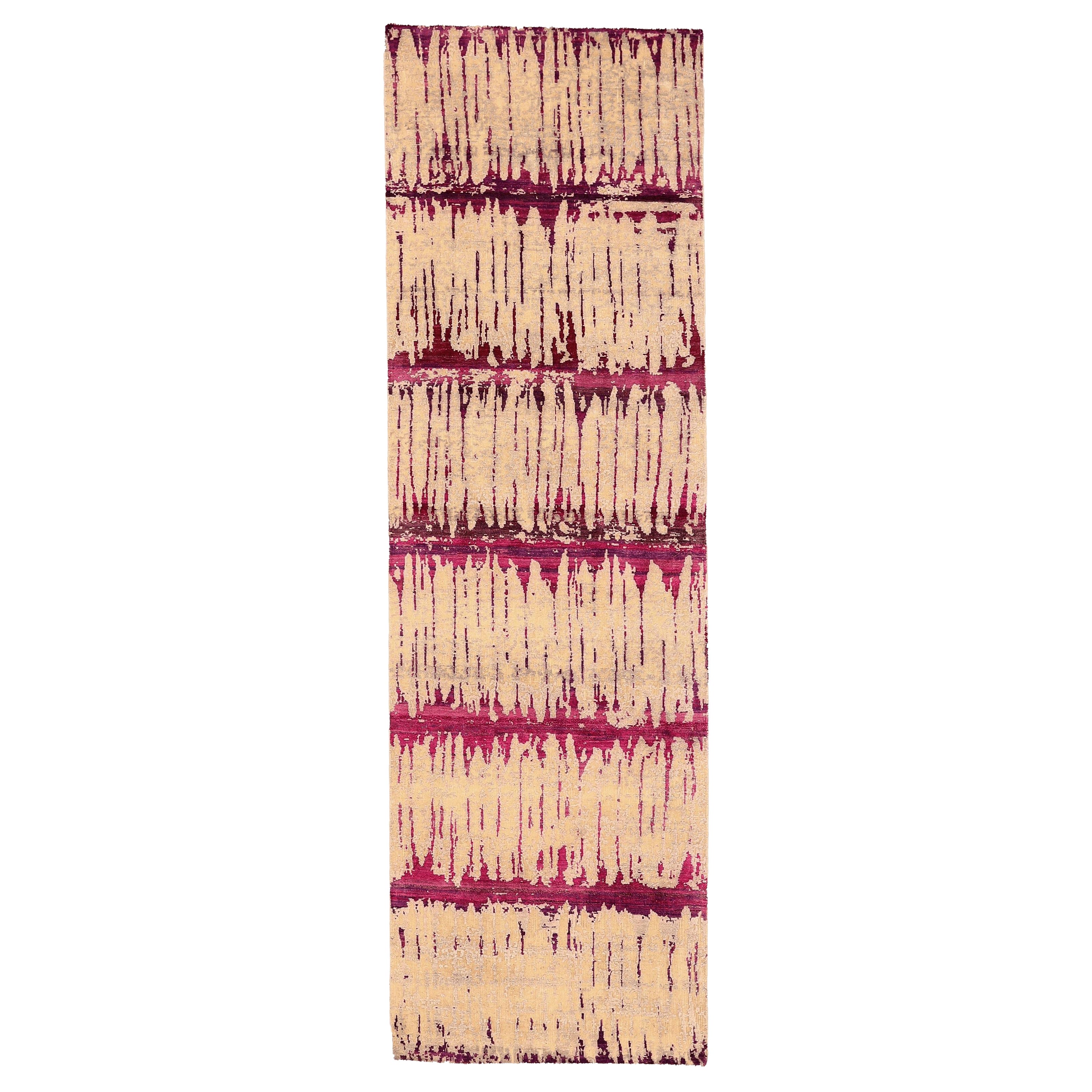 Tappeto India Ikat Runner - Lana Avorio Rosa Purpel Design - 94214