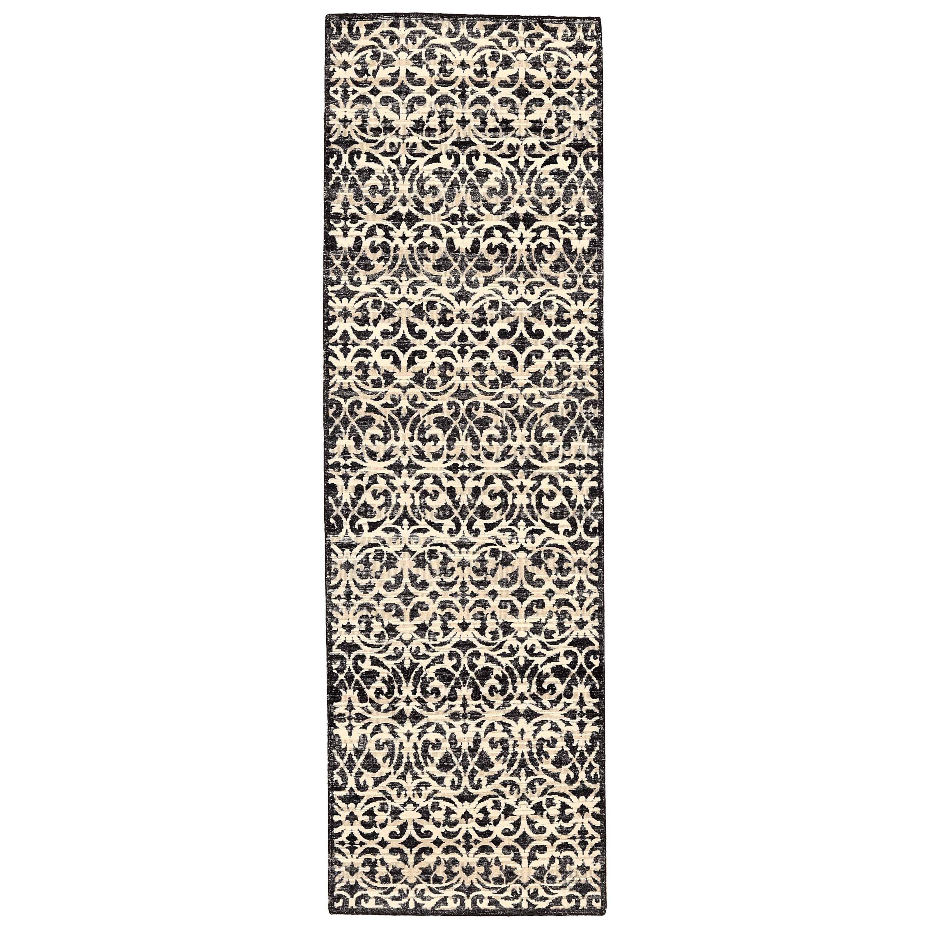 India Modern Runner Rug - Wool Brown Ivory Design - 94207