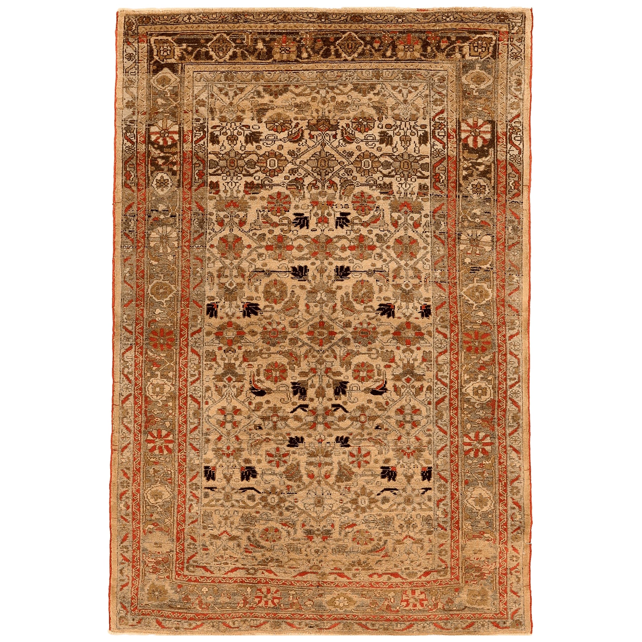 Persian Malayer Small Rug - Wool Ivory Red Design - 94220