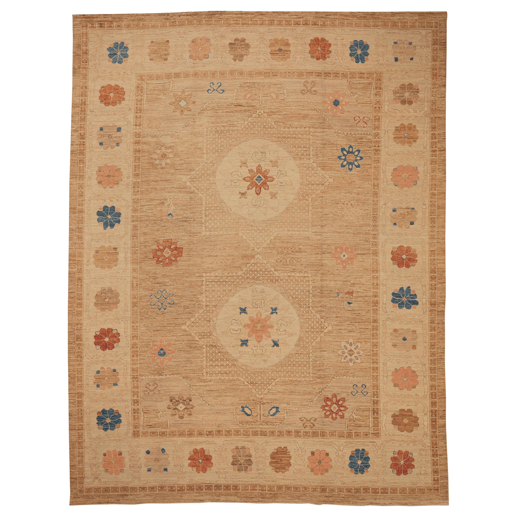 Afghanistan Oushak Area Rugs - Wolle Brown Ivory Design - 94234