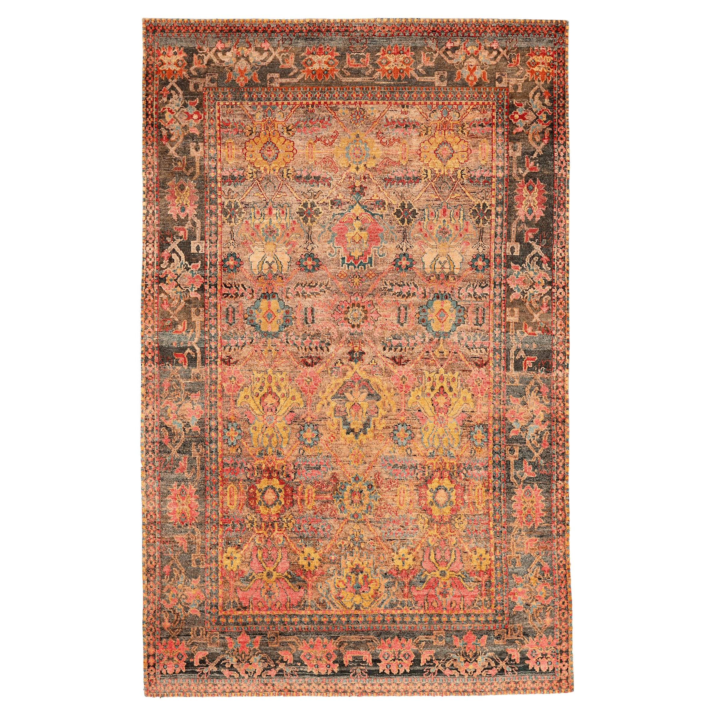 Indien Bereich Teppiche - Wolle Rosa Rot Gelb Design - 94241