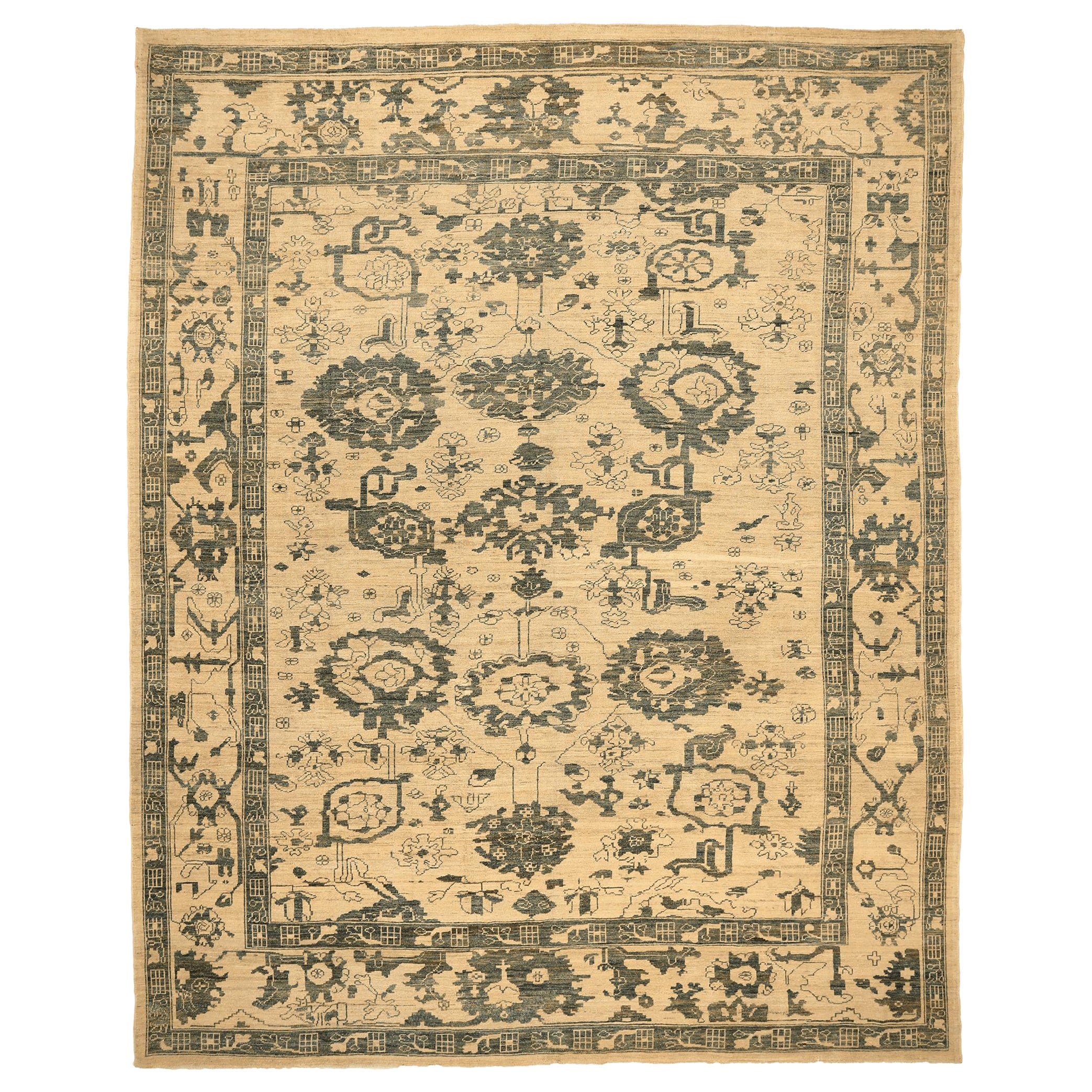 Afghanistan Oushak Over Size Teppich - Wolle Braun Elfenbein Design - 94296 im Angebot