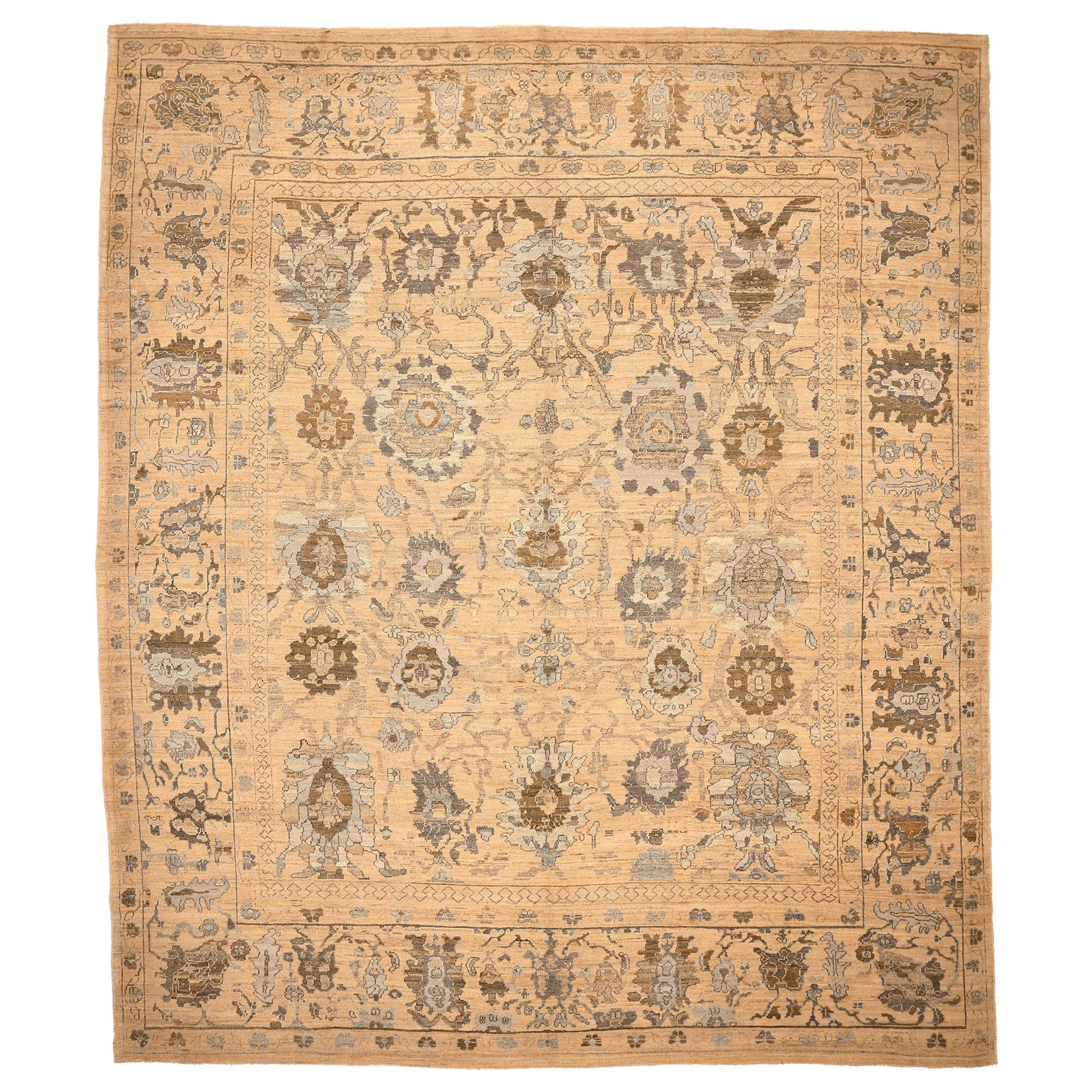Afghanistan Oushak Area Rugs - Wolle Brown Ivory Design - 94297