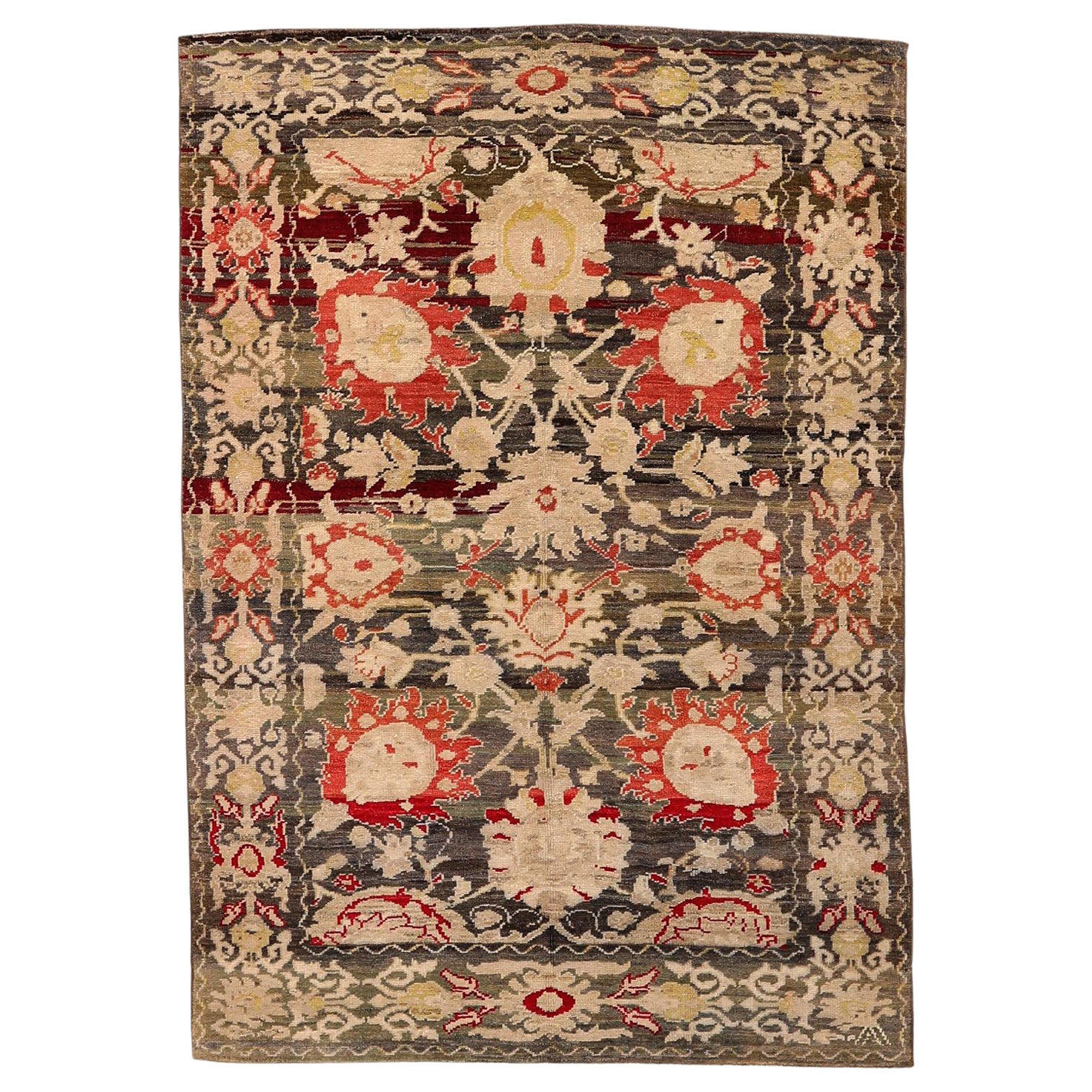 Afghanistan Oushak Kleiner Teppich - Wolle Braun Elfenbein Rot Design - 94314