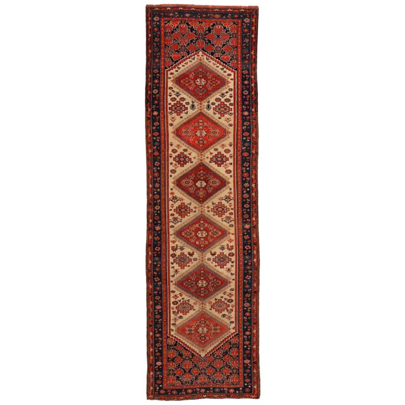 Persischer Malayer-Läufer aus Wolle - Elfenbeinrot-Design - 94326