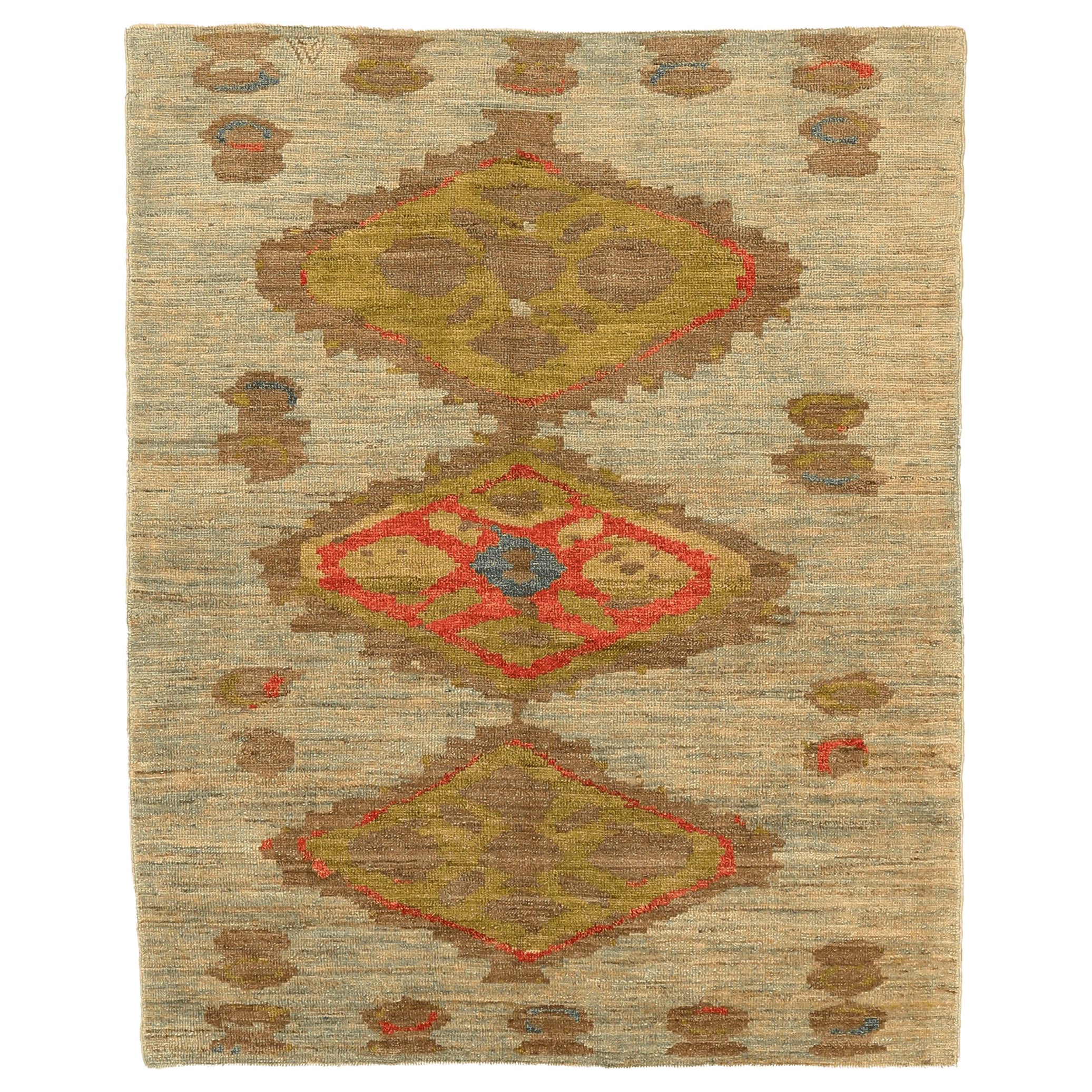 Oushak Afghanistan Oushak Kleiner Teppich - Wolle Grün Elfenbein Rot Design - 94315