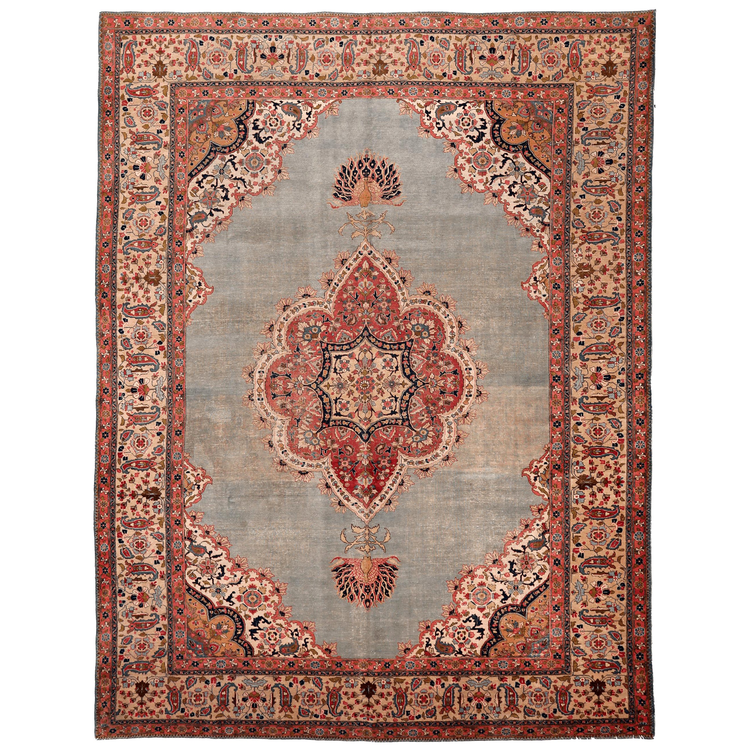 Persische Haji Jalili-Teppiche - Wolle Hellblau Rot Design - 94331