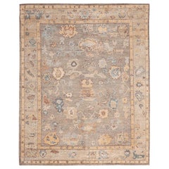 India Oushak Area Rugs - Wool Taupe Yellow Design - 94489