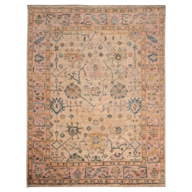 Oushak-Teppiche aus Wolle - Elfenbein-rosa Design - 94490, Indien