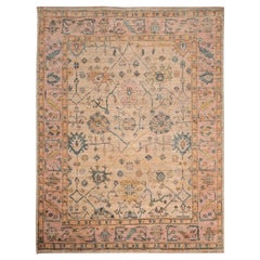 India Oushak Area Rugs - Wool Ivory Pink Design - 94490