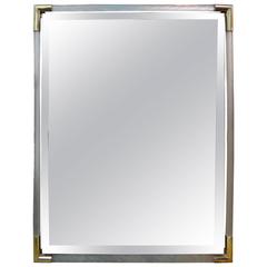 Mid Century Modern Italian Fontana Arte Style Frosted Glass and Brass Mirror