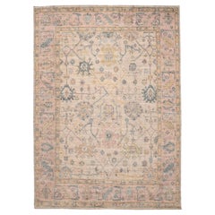 India Oushak Area Rugs - Wool Blue Ivory Pink Design - 94536