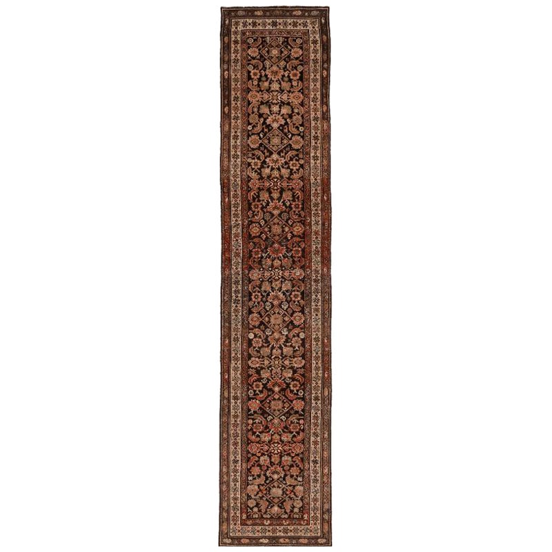Persischer Mahal-Läufer - Wolle Schwarz Elfenbein Rot Design - 94569