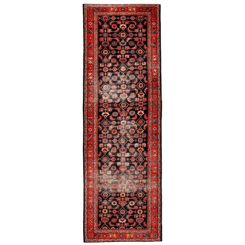 Persischer Mahal-Läufer - Wolle Schwarz Rot Design - 94571