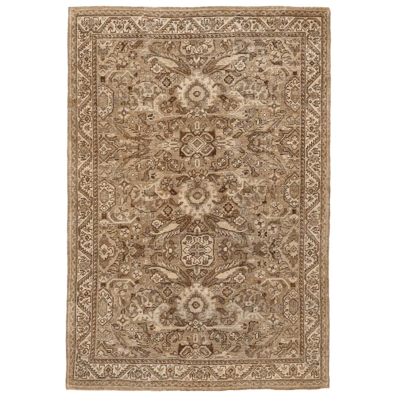 Persian Mahal Small Rug - Wool Ivory Taupe Design - 94558