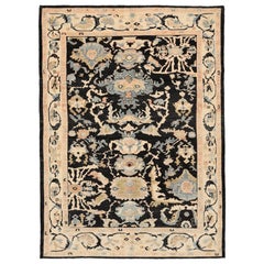 Afghanistan Abadeh Area Rugs - Wool Black Ivory Design - 94594