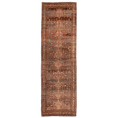 Vintage Persian Malayer Runner Rug - Wool Blue Ivory Pink Design - 94564