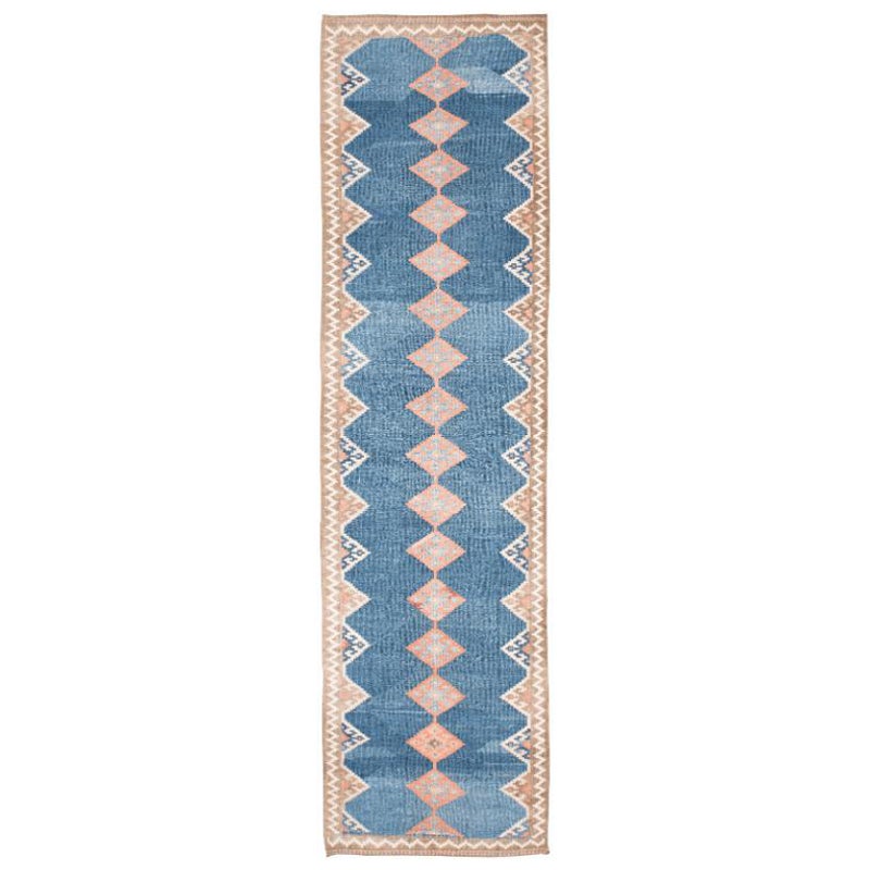 Persian Kilim Runner Rug - Wool Blue Pink Design - 94566