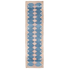 Persian Kilim Runner Rug - Wool Blue Pink Design - 94566