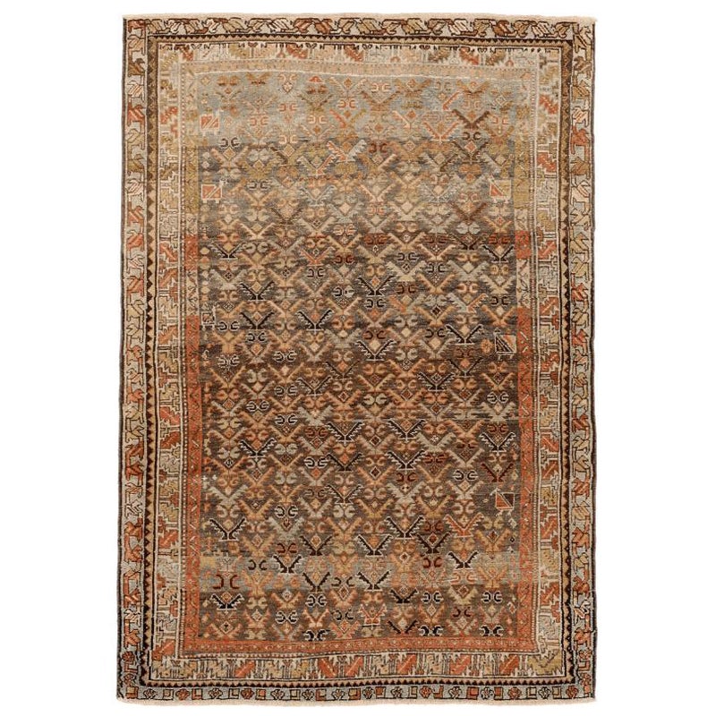 Petit tapis persan Malayer - Laine Brown Ivoire Rouge Jaune - 94581