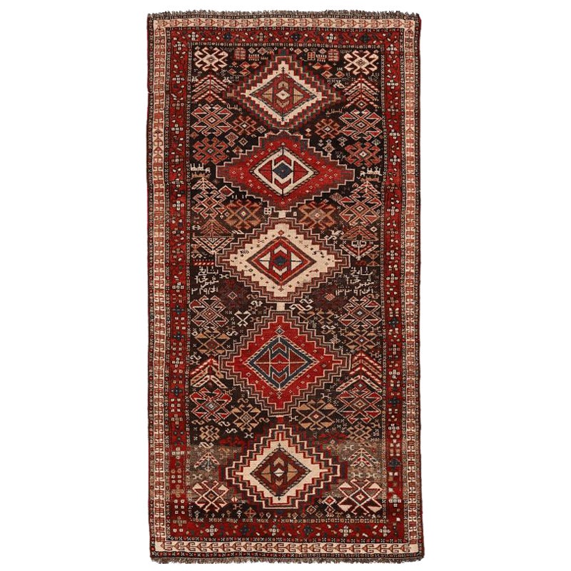 Tappeto persiano curdo piccolo - Lana Nero Avorio Rosso - 94588 in vendita