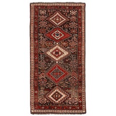 Tapis persan kurde Small - Laine Noir Ivoire Rouge Design - 94588