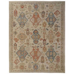 Tapis Sultanabad en laine bleu ivoire rouge Afghanistan - 95579
