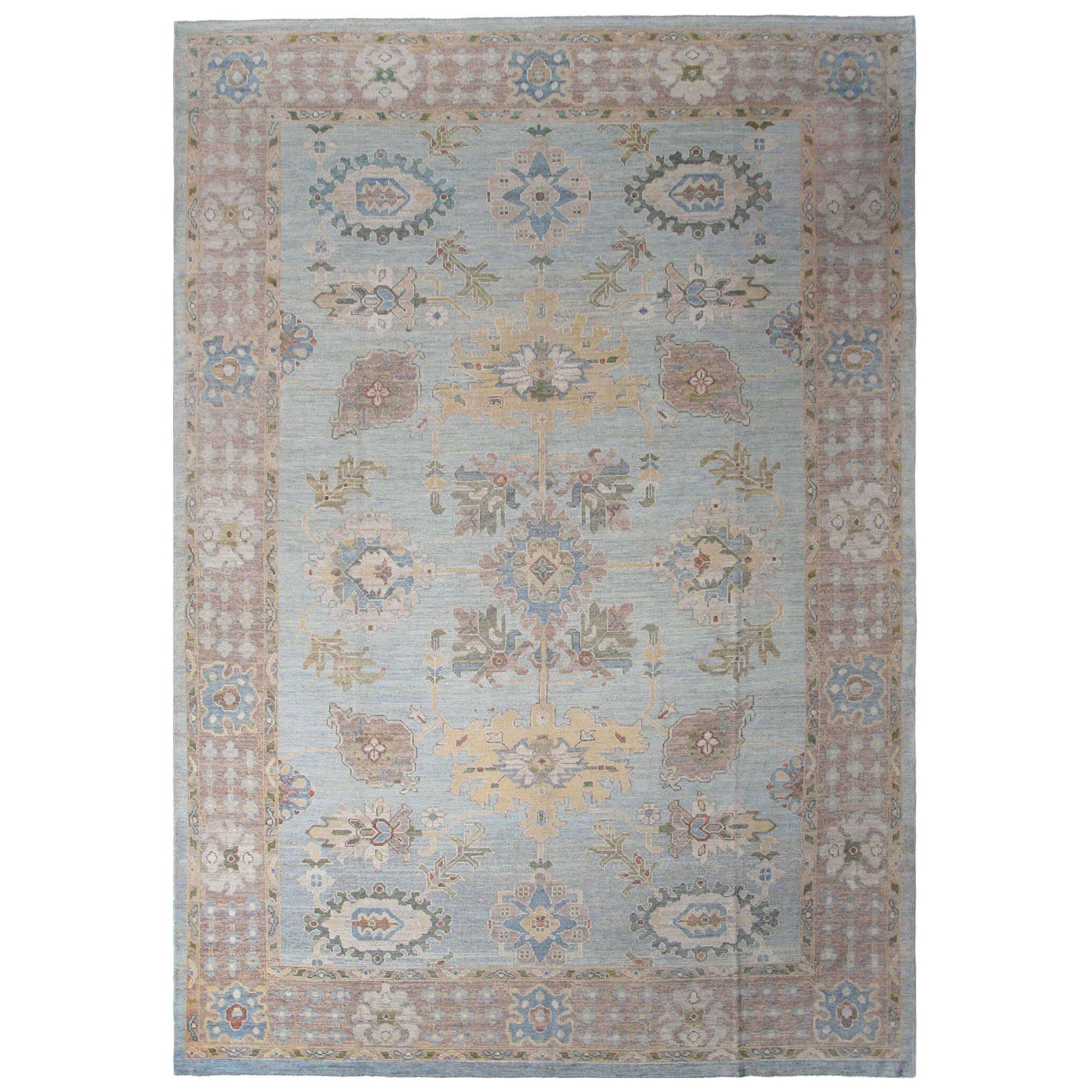 Afghanistan Oushak Over Size Teppich - Wolle Hellblau Design - 95666