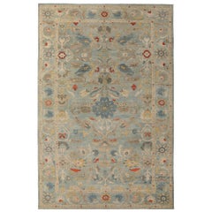 Afghanistan Sultanabad Over Size Rug - Wool Light Blue Design - 95746