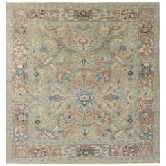 Quadratische Sultanabad-Teppiche aus Wolle in Blau und Grün aus Afghanistan - 95785